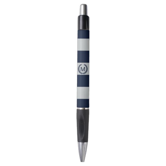 Grijs en marineblauw Striped Monogram gepersonalis Pen (Voorkant Verticaal)