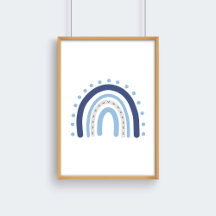 Grijs en marineblauwe jongenskinderkamer regenboog