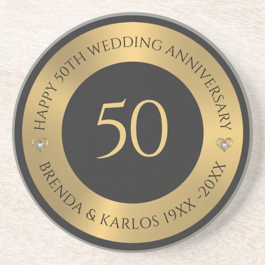 Grijs en metallic goud 50e bruiloft Jubileum Zandsteen Onderzetter (Voorkant)