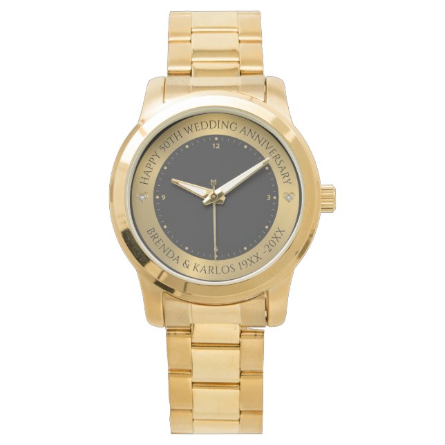 Grijs en metallic zilver 50e bruiloft Jubileum Horloge (Voorkant)