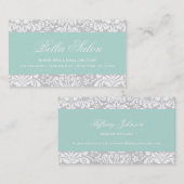 Grijs en Mint Elegant Bloemen Damast Visitekaartje (Voorkant / Achterkant)