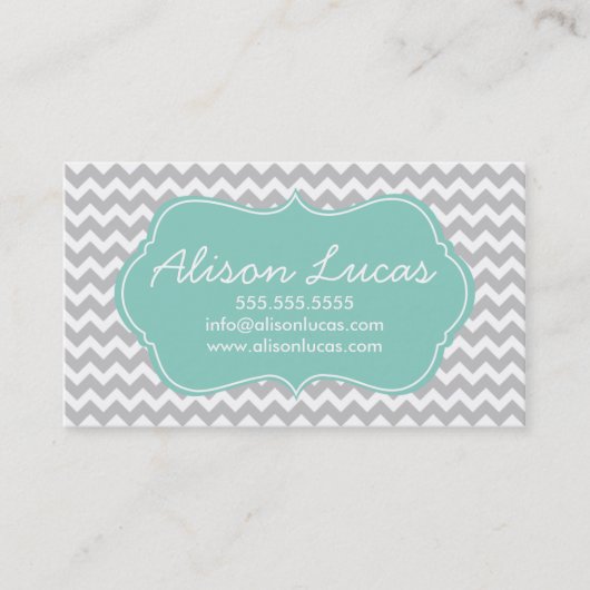 Grijs en Mint Groen Moderne Chevron Stripes Visitekaartje (Voorkant)