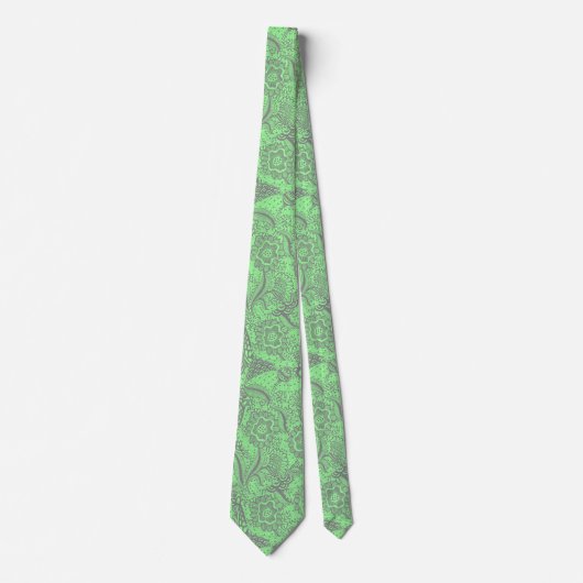 Grijs en Mint Groene Abstracte Floral Stropdas (Voorkant)