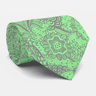Grijs en Mint Groene Abstracte Floral Stropdas