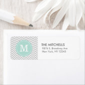 Grijs en Mint Modern Chevron Custom Monogram Etiket (Insitu)