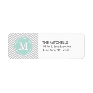 Grijs en Mint Modern Chevron Custom Monogram Etiket