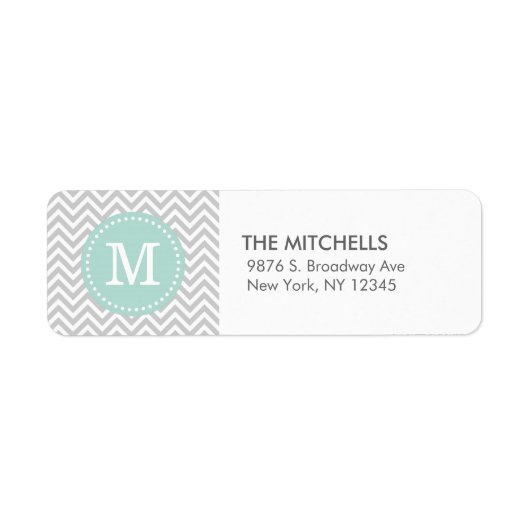 Grijs en Mint Modern Chevron Custom Monogram Etiket (Voorkant)