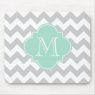 Grijs en Mint Modern Chevron Custom Monogram Muismat