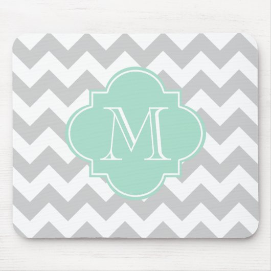 Grijs en Mint Modern Chevron Custom Monogram Muismat (Voorkant)