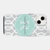 Grijs en Mint Moderne Trellis Aangepast Monogram iPhone Hoesje (Achterkant horizontaal)