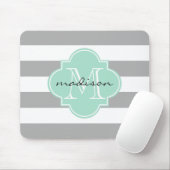 Grijs en Mint Nautische Strepen Custom Monogram Muismat (Met muis)