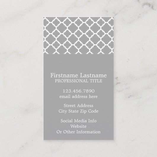 Grijs en Mint Quatrefoil Patroon Aangepaste naam Visitekaartje (Achterkant)