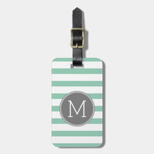 Grijs en Mint Striped Patroon met Monogram Bagagelabel (Voorkant verticaal)