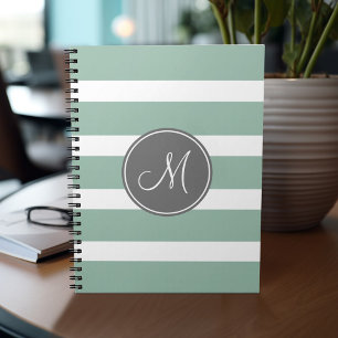 Grijs en Mint Striped Patroon met Monogram Notitieboek