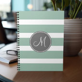 Grijs en Mint Striped Patroon met Monogram Notitieboek