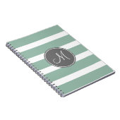 Grijs en Mint Striped Patroon met Monogram Notitieboek (Rechterzijde)
