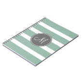 Grijs en Mint Striped Patroon met Monogram Notitieboek (Linkerzijde)