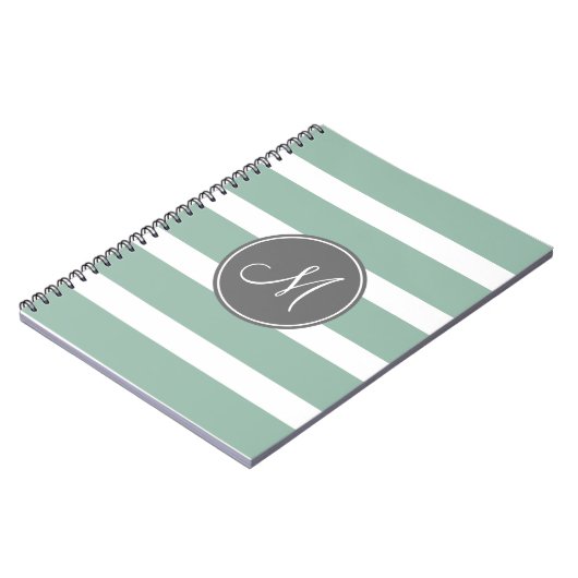 Grijs en Mint Striped Patroon met Monogram Notitieboek (Linkerzijde)