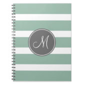 Grijs en Mint Striped Patroon met Monogram Notitieboek (Voorkant)