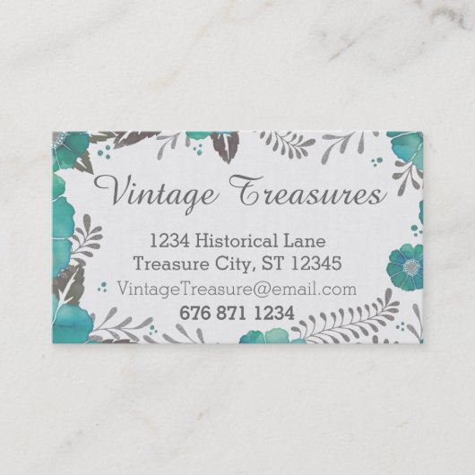  grijs en munt rustiek bloemenpatroon visitekaartje (Voorkant)