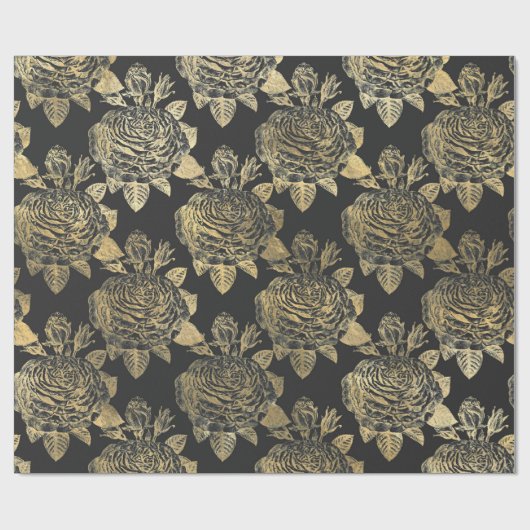 Grijs en namaak goud vintage rozen cadeaupapier (Vlak)