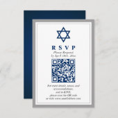 Grijs en Navy Blue Bar Mitswa QR Code RSVP Informatiekaartje (Voorkant / Achterkant)