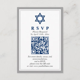 Grijs en Navy Blue Bar Mitswa QR Code RSVP Informatiekaartje