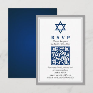 Grijs en Navy Blue Bar Mitswa QR Code RSVP Informatiekaartje