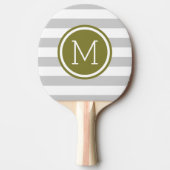 Grijs en Olive Preppy Strepen Monogram Tafeltennisbatje (Voorkant)