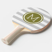 Grijs en Olive Preppy Strepen Monogram Tafeltennisbatje (Voorkant Gekanteld)