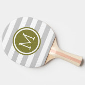 Grijs en Olive Preppy Strepen Monogram Tafeltennisbatje (Zijkant)