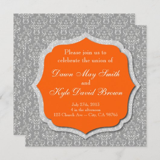 Grijs en oranje huwelijksuitnodiging kaart (Voorkant / Achterkant)