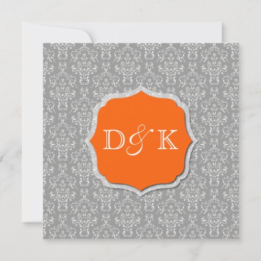 Grijs en oranje huwelijksuitnodiging kaart (Achterkant)