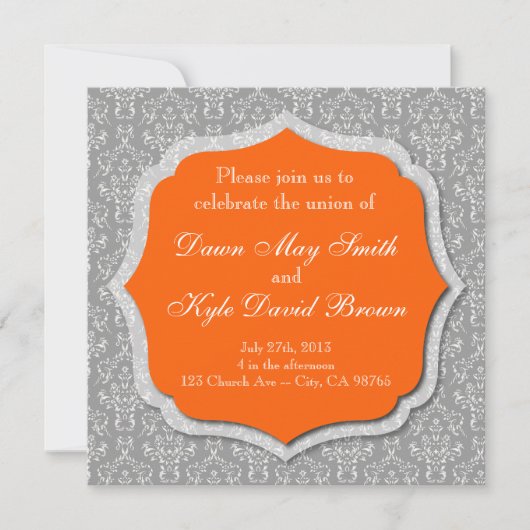 Grijs en oranje huwelijksuitnodiging kaart (Voorkant)