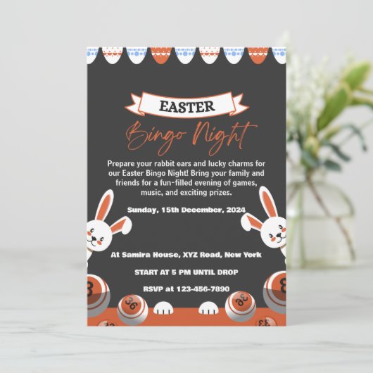 Grijs en Oranje Modern Bingo Nachtuitnodiging Kaart (Staand voorkant)