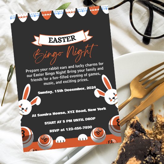 Grijs en oranje moderne bingonacht uitnodiging