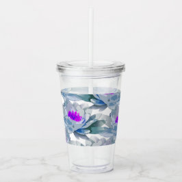 Grijs en paars bloemen patroon acryl drinkbeker