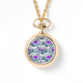Grijs en paars bloemen patroon horloge