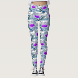 Grijs en paars bloemen patroon leggings