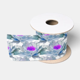 Grijs en paars bloemen patroon satijnen lint