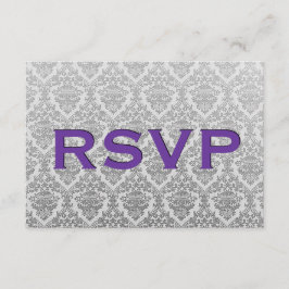 Grijs en Paars RSVP Damask Wedding Kaartje