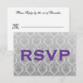 Grijs en Paars RSVP  Damask Wedding Kaartje (Voorkant / Achterkant)