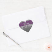 Grijs en Paarse Bruiloft Damask Hart Sticker (Envelop)