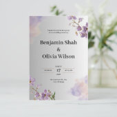 Grijs en Paarse bruiloft Kaart (Staand voorkant)