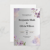 Grijs en Paarse bruiloft Kaart (Voorkant / Achterkant)