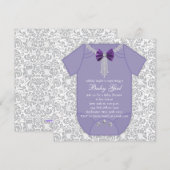 Grijs en Paarse Damask Baby Girl Shower Kaart (Voorkant / Achterkant)