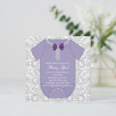 Grijs en Paarse Damask Baby Girl Shower Kaart (Staand voorkant)