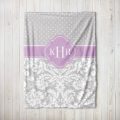 Grijs en Paarse Damast Polka Dots Monogram Fleece Deken