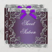 Grijs en Paarse Sweet 16 verjaardagsfeestje Kaart (Voorkant / Achterkant)