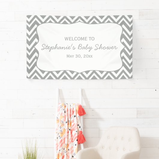 Grijs en pastel Roze Baby shower Spandoek (Insitu)